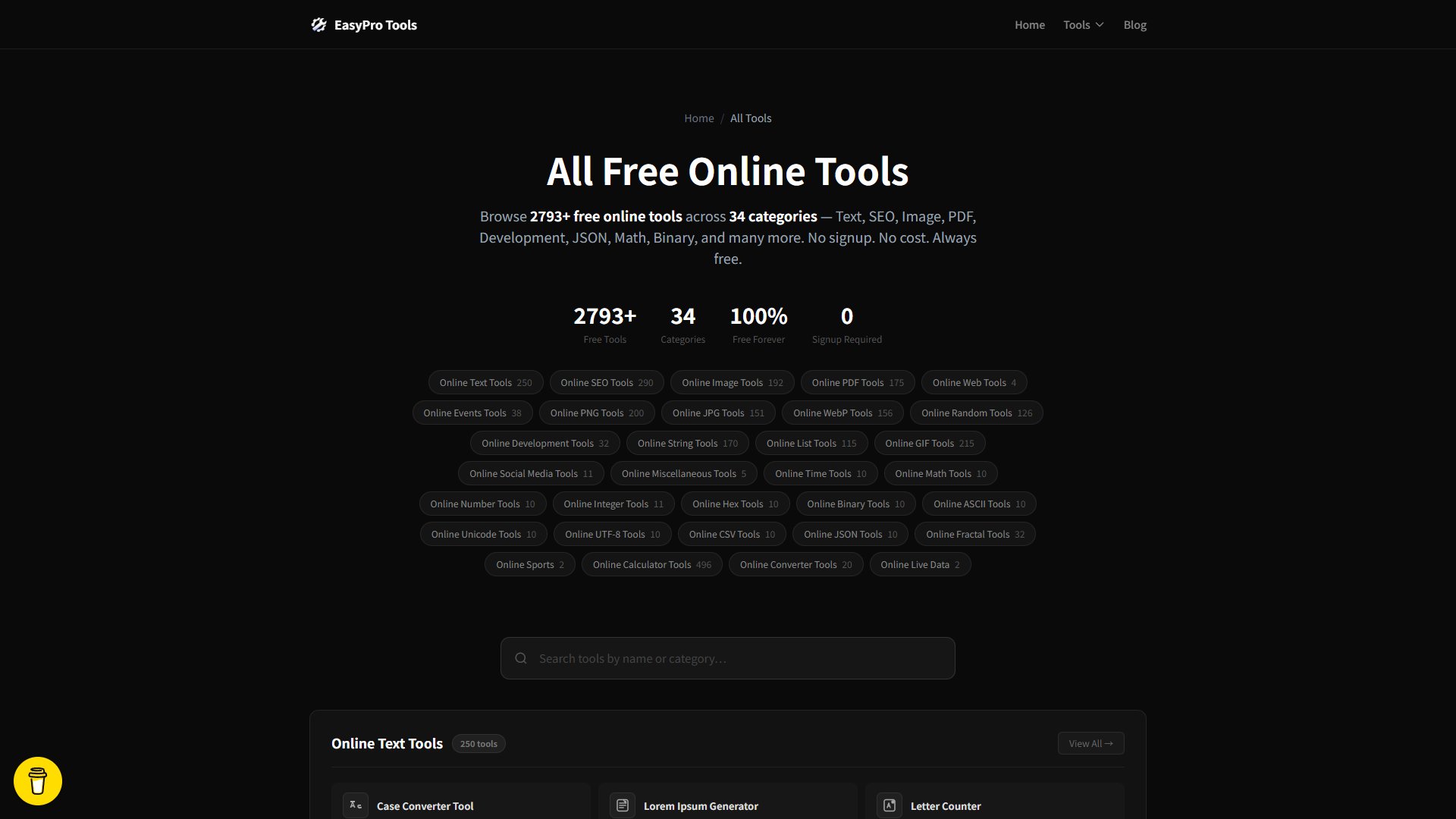 EasyPro Tools – 2793+ 免费在线工具的分类索引站
