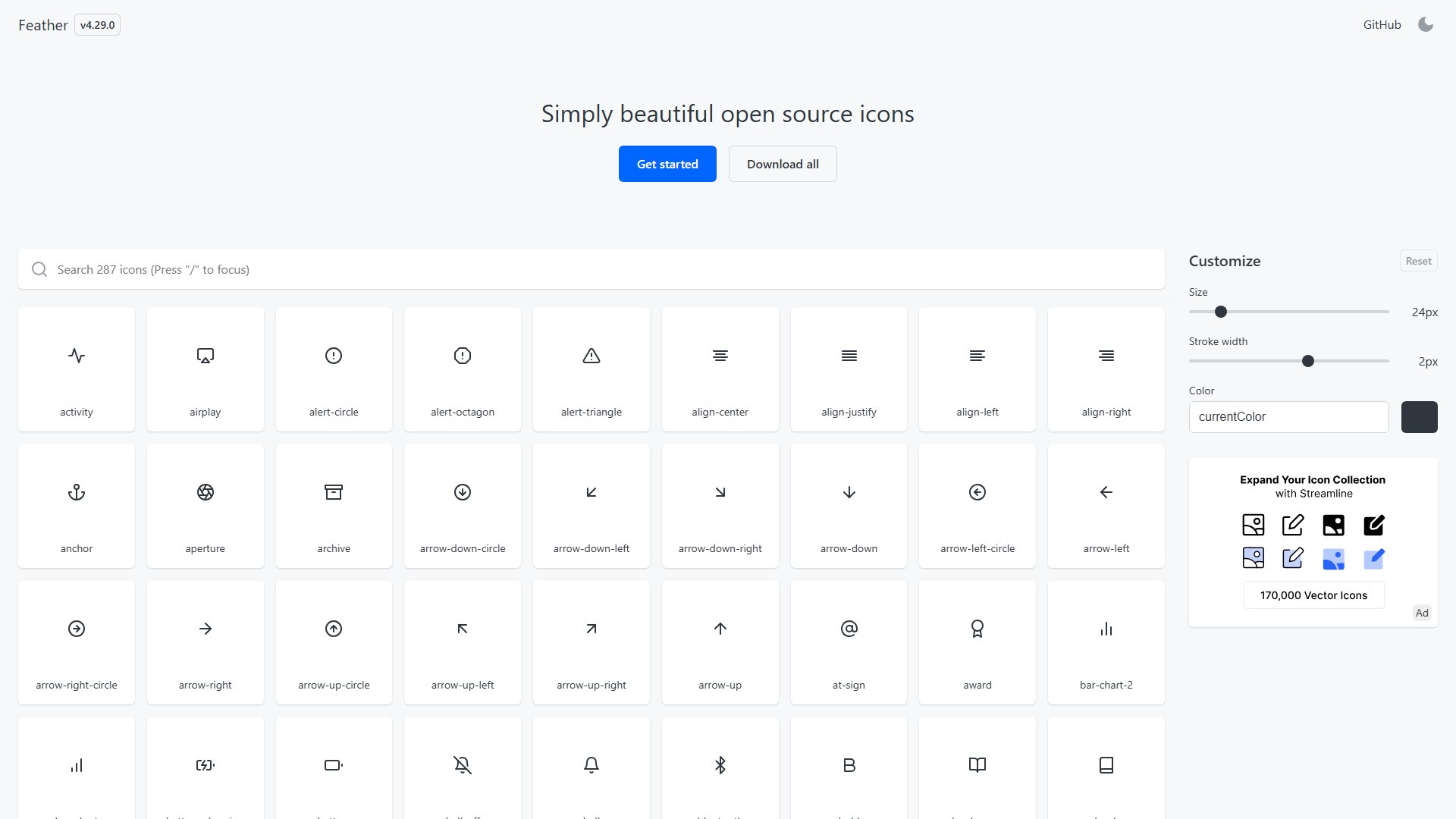Feather Icons – 简漁美观的开源图标库