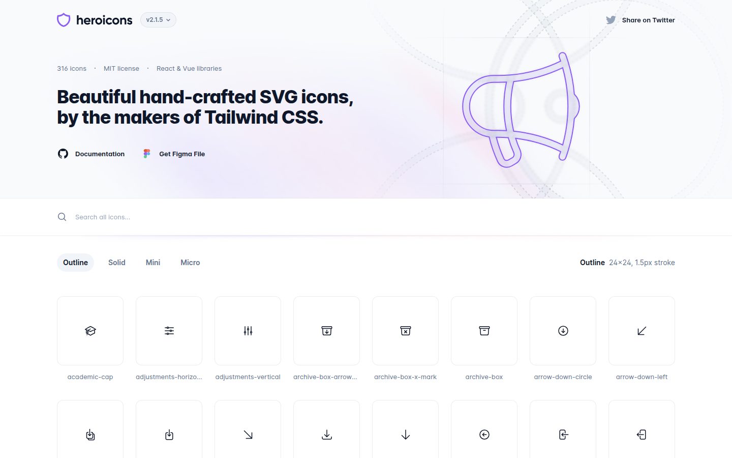 Heroicons – 由 Tailwind 团队打造的开源 SVG 图标库