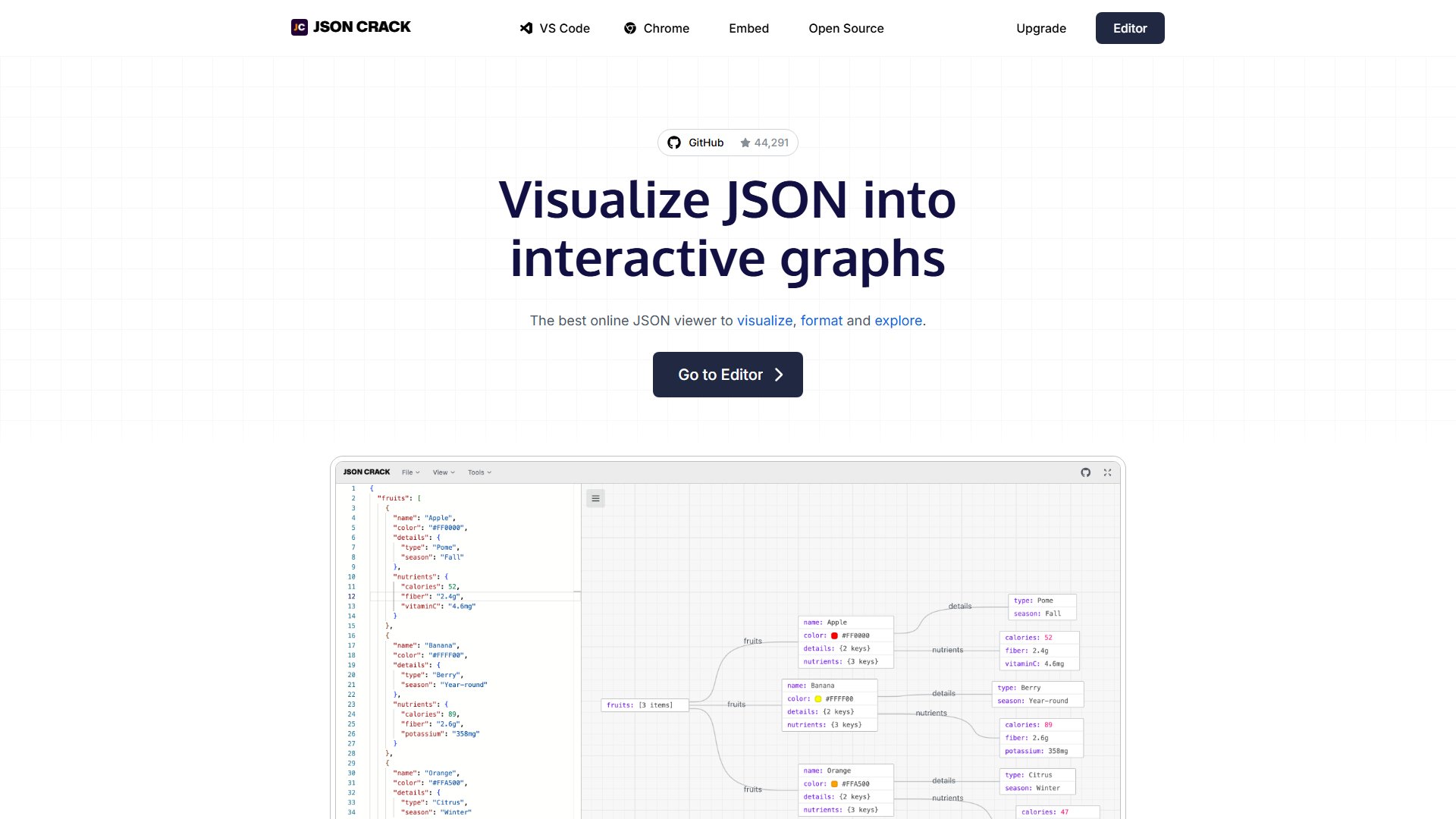 JSON Crack – 交互式 JSON 可视化编辑器