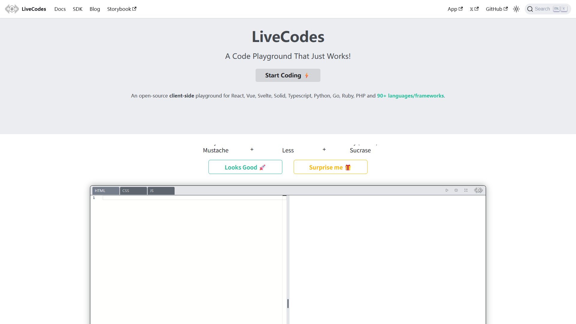 LiveCodes – 免搭建环境的多语言在线代码沙箱