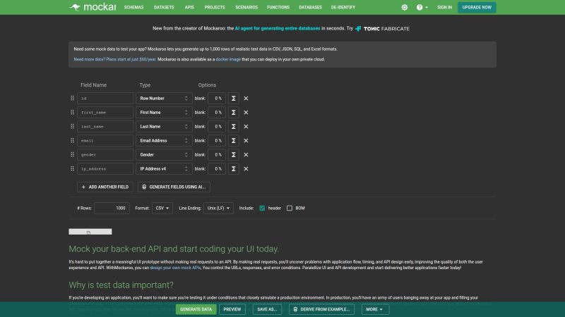 Mockaroo – 随机测试数据与 Mock API 生成工具 - 超应用-超应用