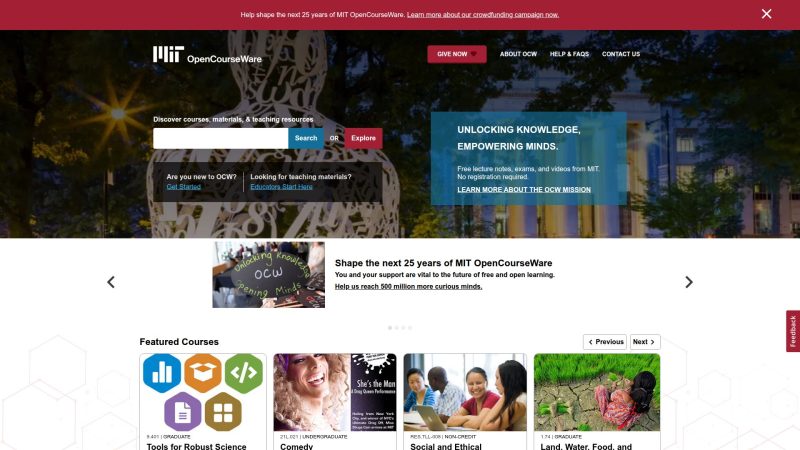 MIT OpenCourseWare – 麻省理工学院免费在线课程教学资源库 - 超应用-超应用