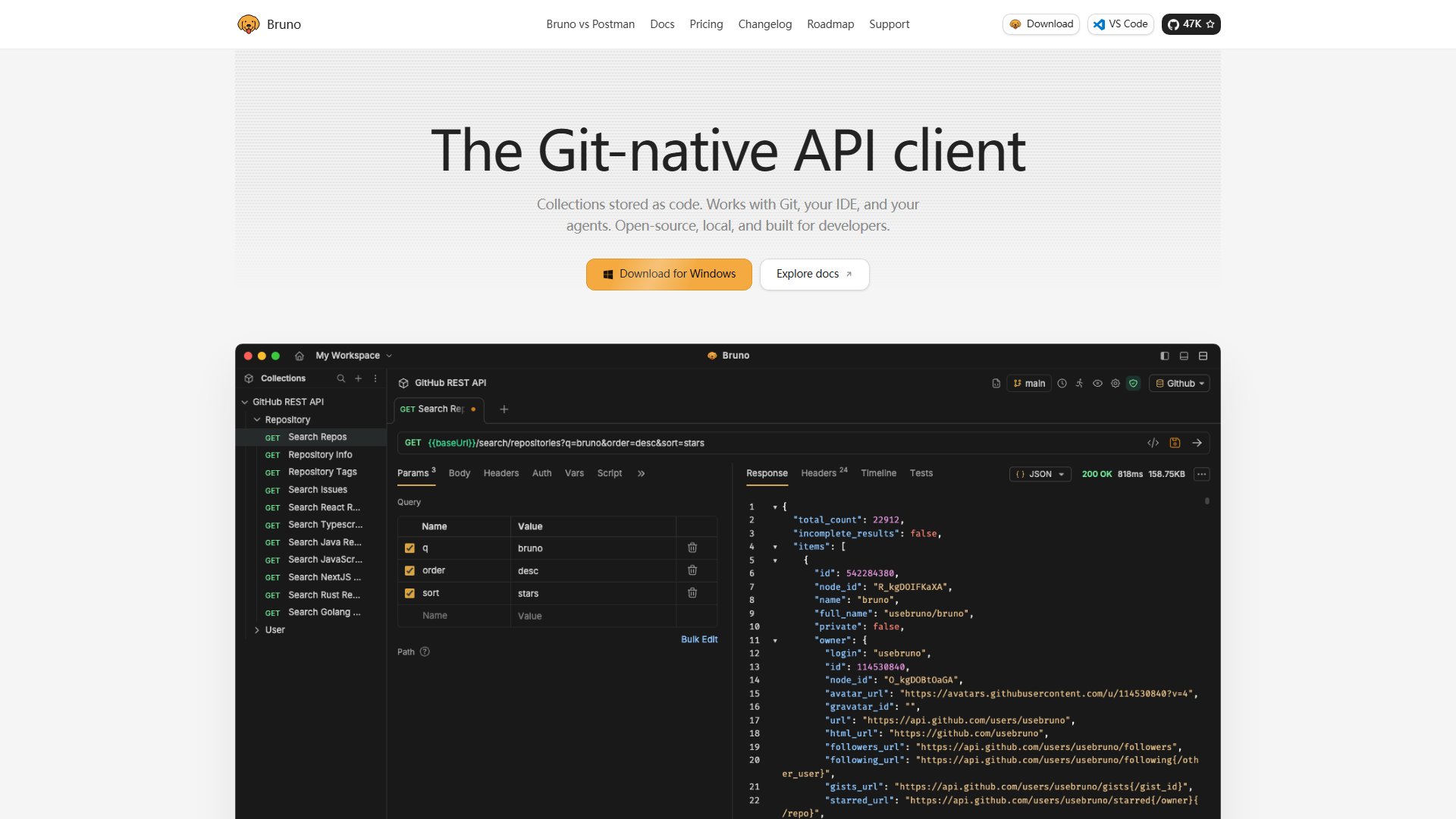 Bruno – Git 原生的开源 API 调试客户端