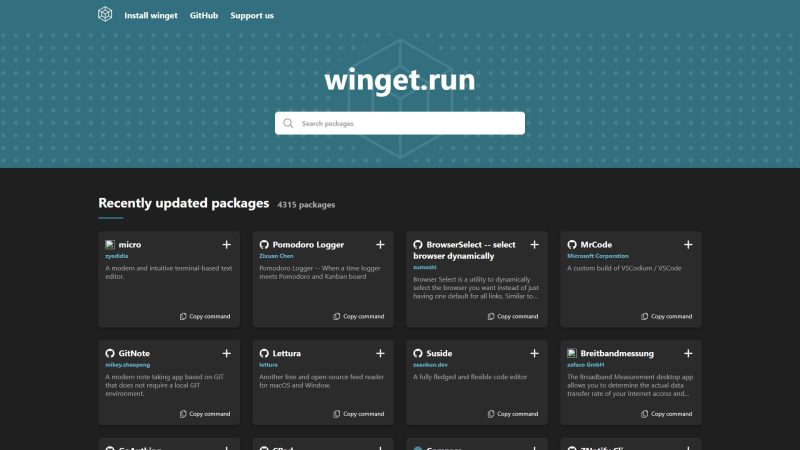 Winget Run – 用浏览器检索 winget 软件包并复制安装命令的索引站-超应用
