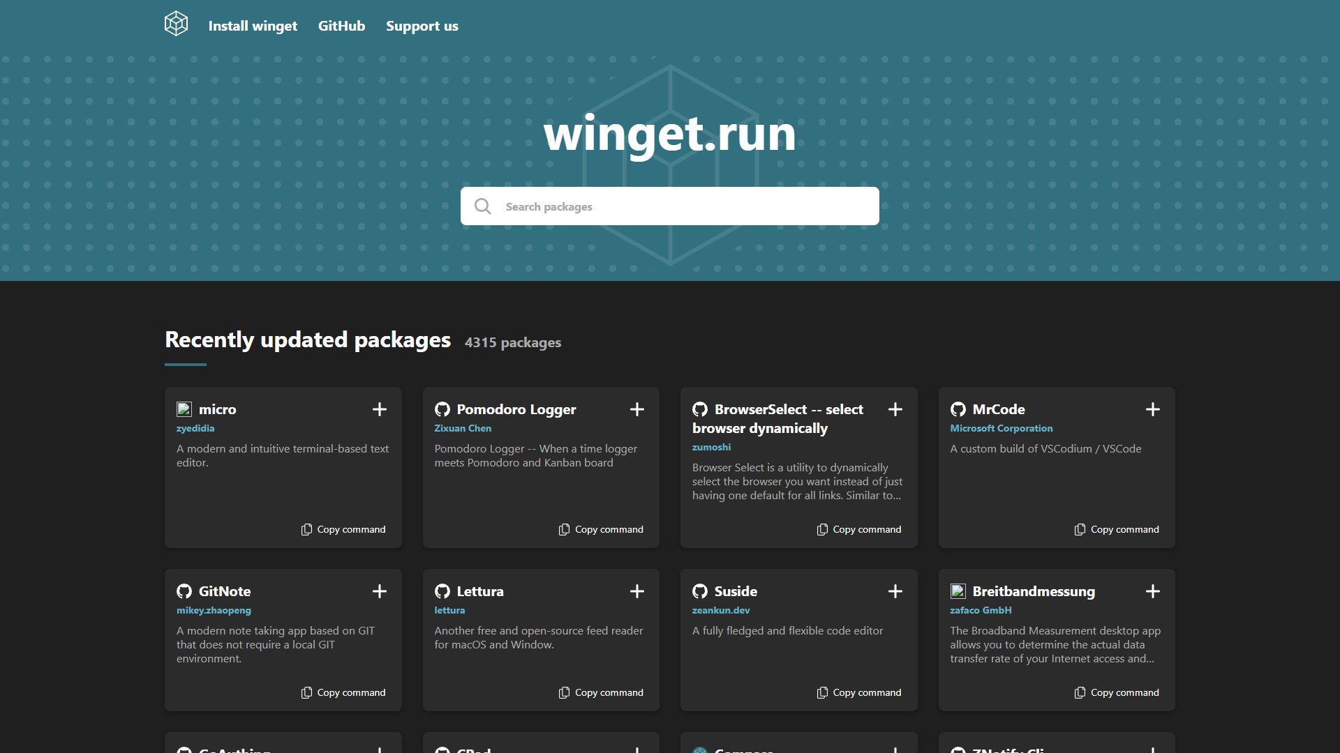 Winget Run – 用浏览器检索 winget 软件包并复制安装命令的索引站